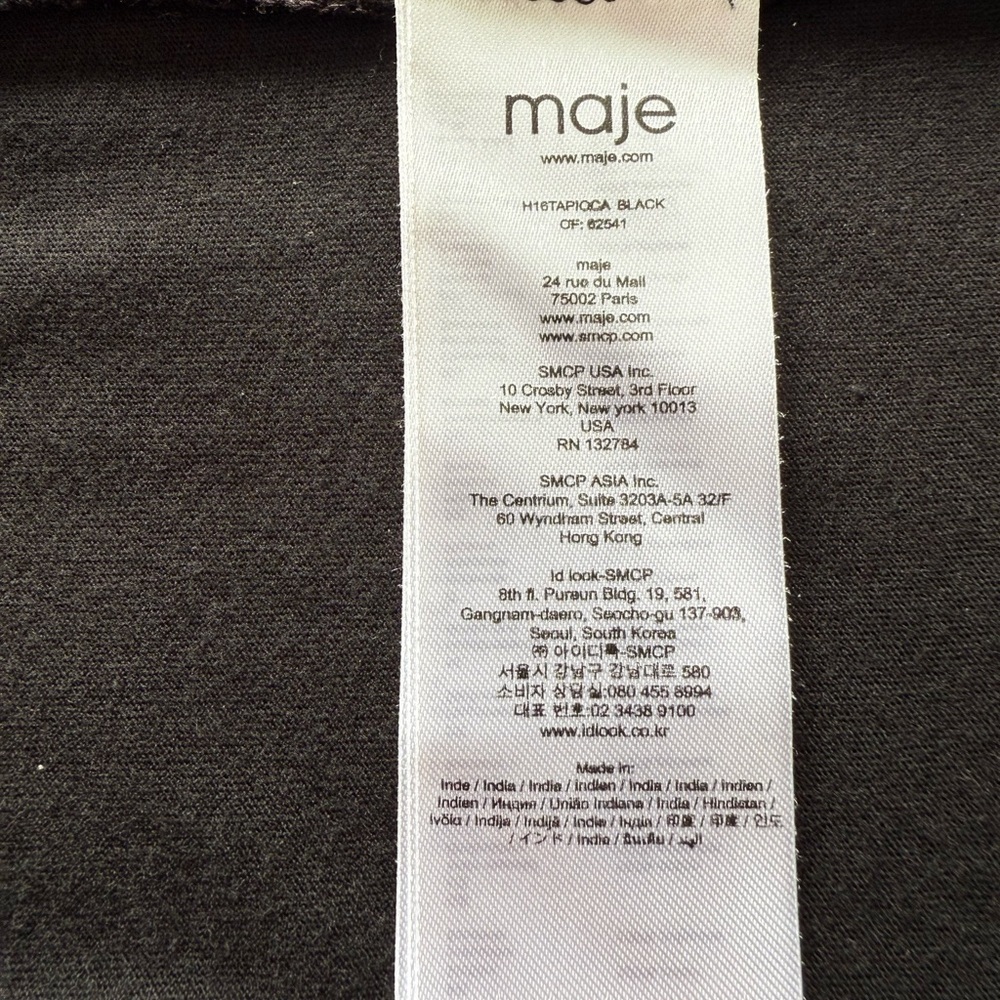 Maje Embroidered Floral Embellished Black Cotton T-Shirt Size 1 (XS/S) Designer - Picture 6 of 8